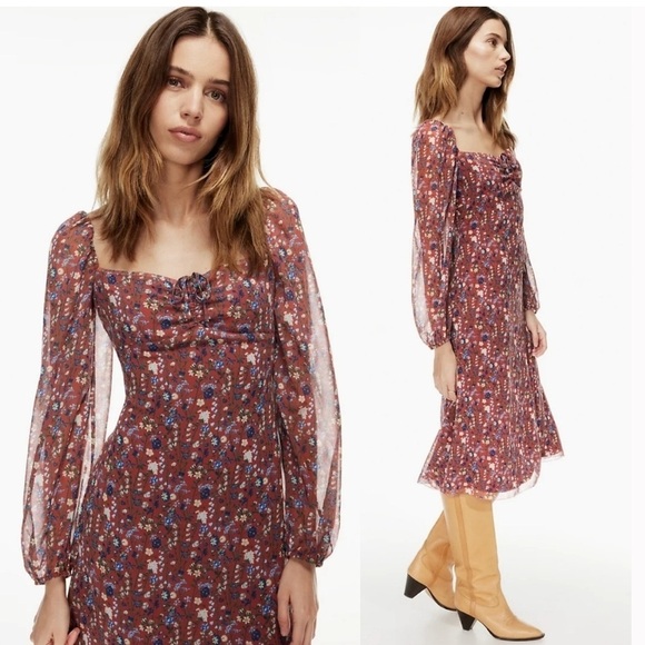 Aritzia Wilfred Jacqueline Floral Midi Dress in Rust Sz 6 - Picture 2 of 12
